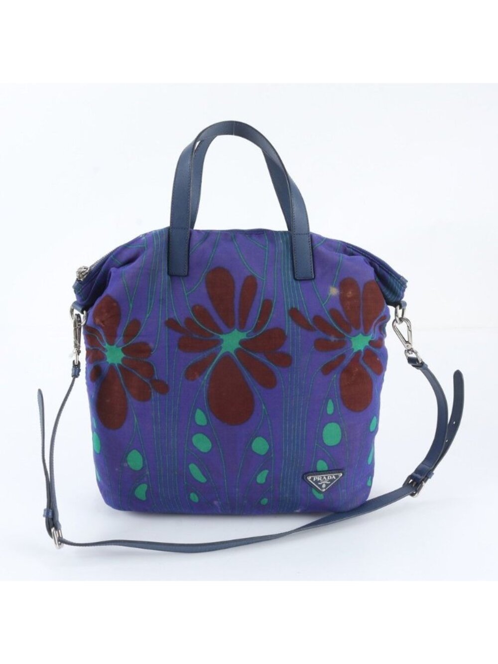 Prada White Tag with Triangle Logo Leather Flower 2-Way Shoulder Bag